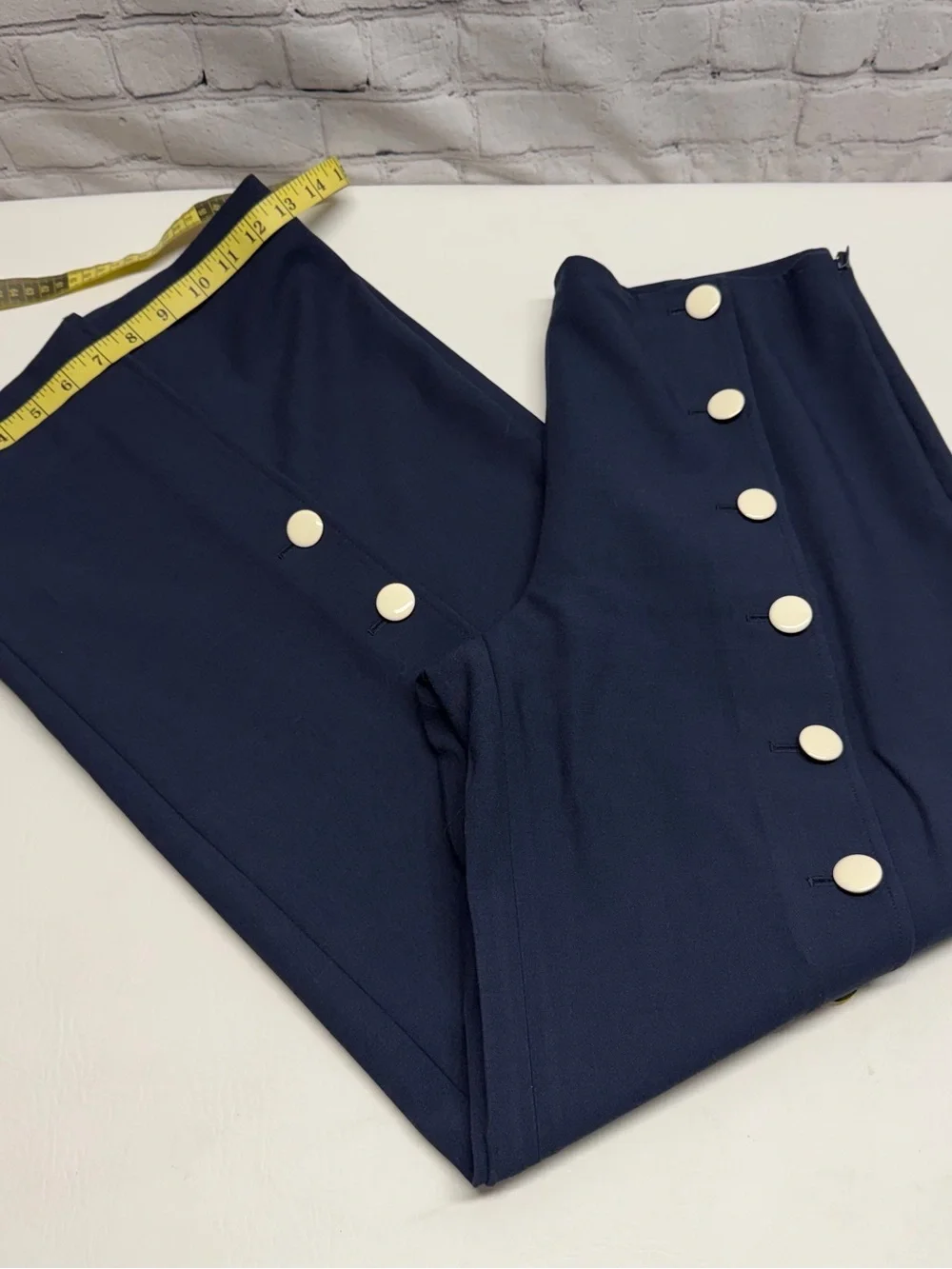 Tory Burch Navy Wide-Leg Sailor Pants with Cream Buttons size 8